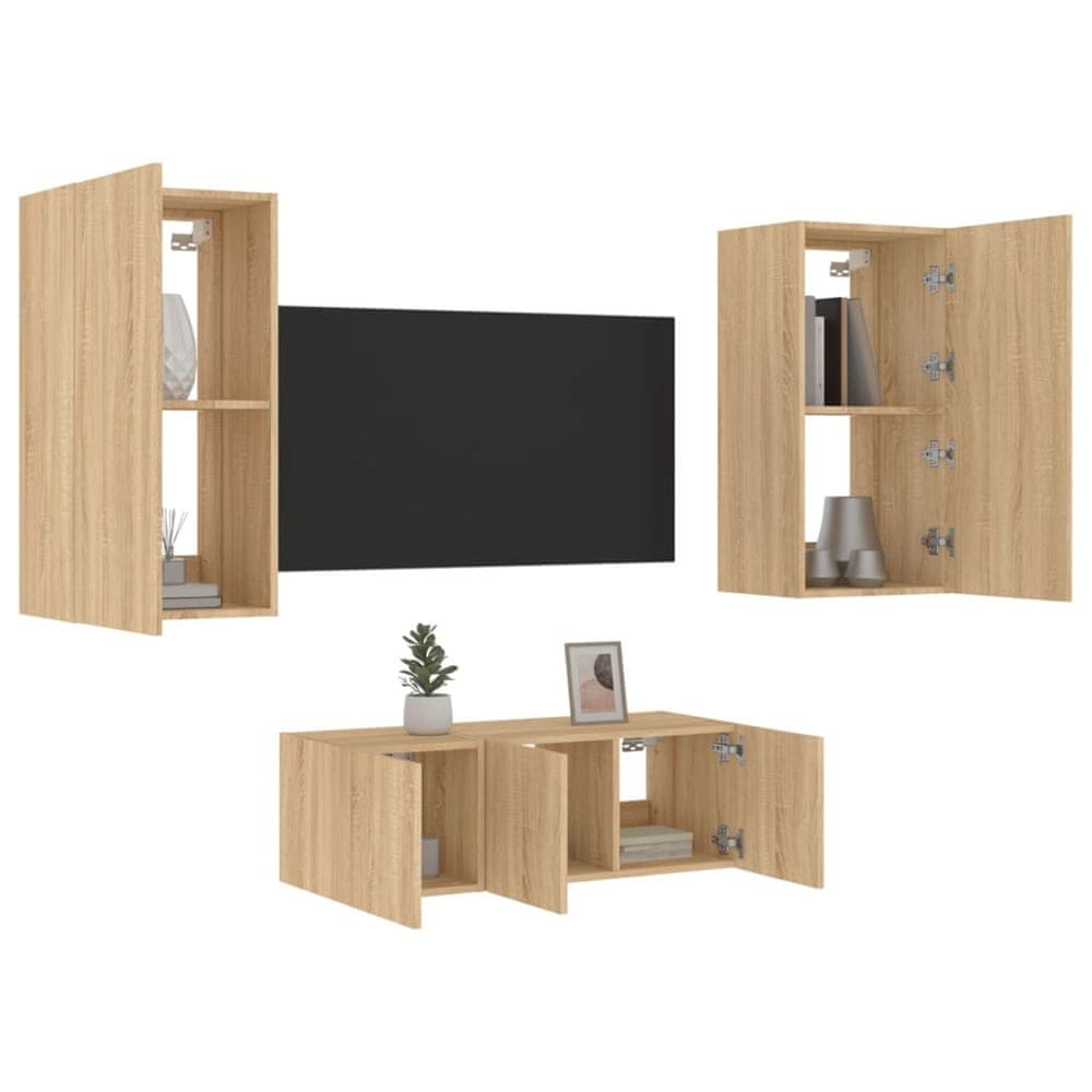 Vidaxl 4-dielne TV nástenné skrinky s LED dub sonoma kompozitné drevo